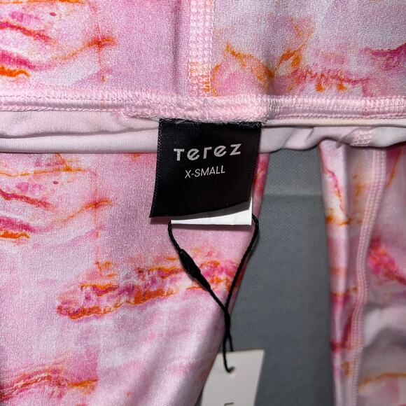 Terez Leggings Rose Quartz Marble Capri Leggings High Rise Pink Orange XS NWT - Picture 5 of 7